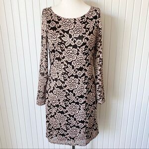 NWT Eliza J Black Cream Gold Long Sleeve Floral Lace Dress Size 10
